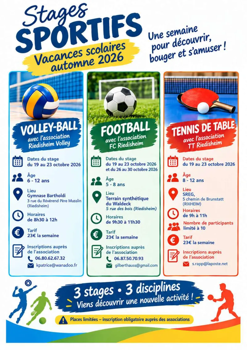 Des stages sportifs pendant les vacances scolaires