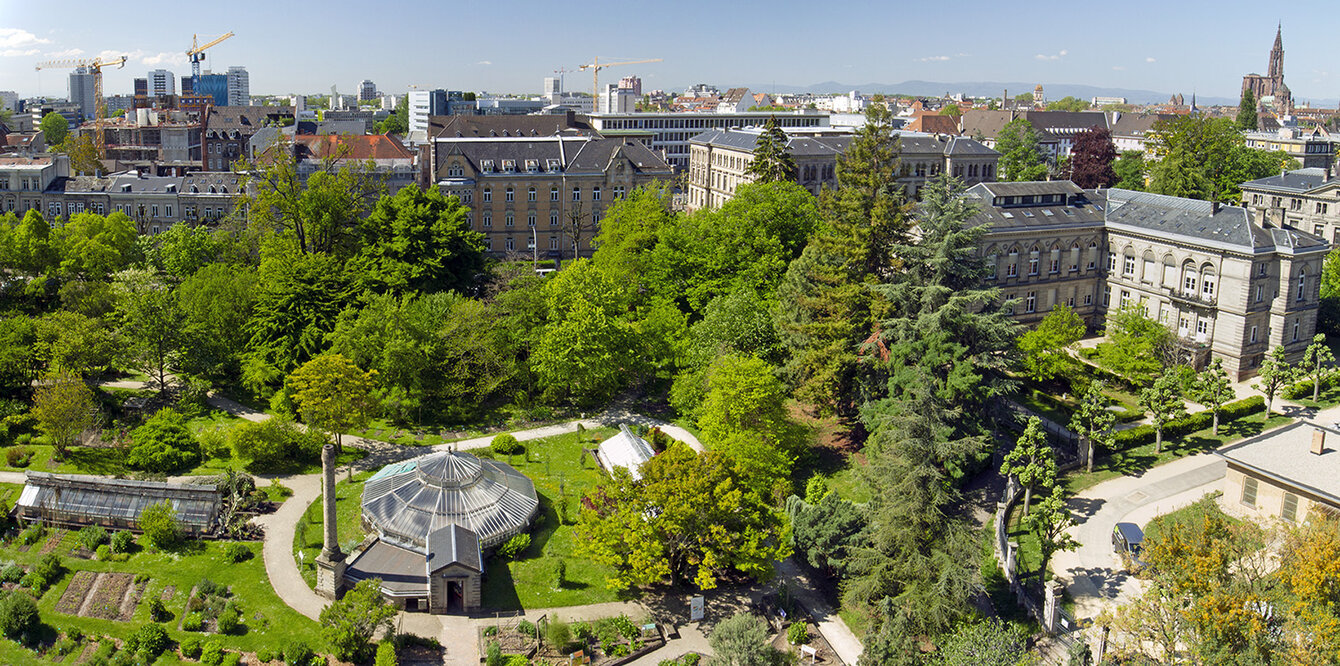 le jardin botanique de l'université de Strasbourg vu du ciel